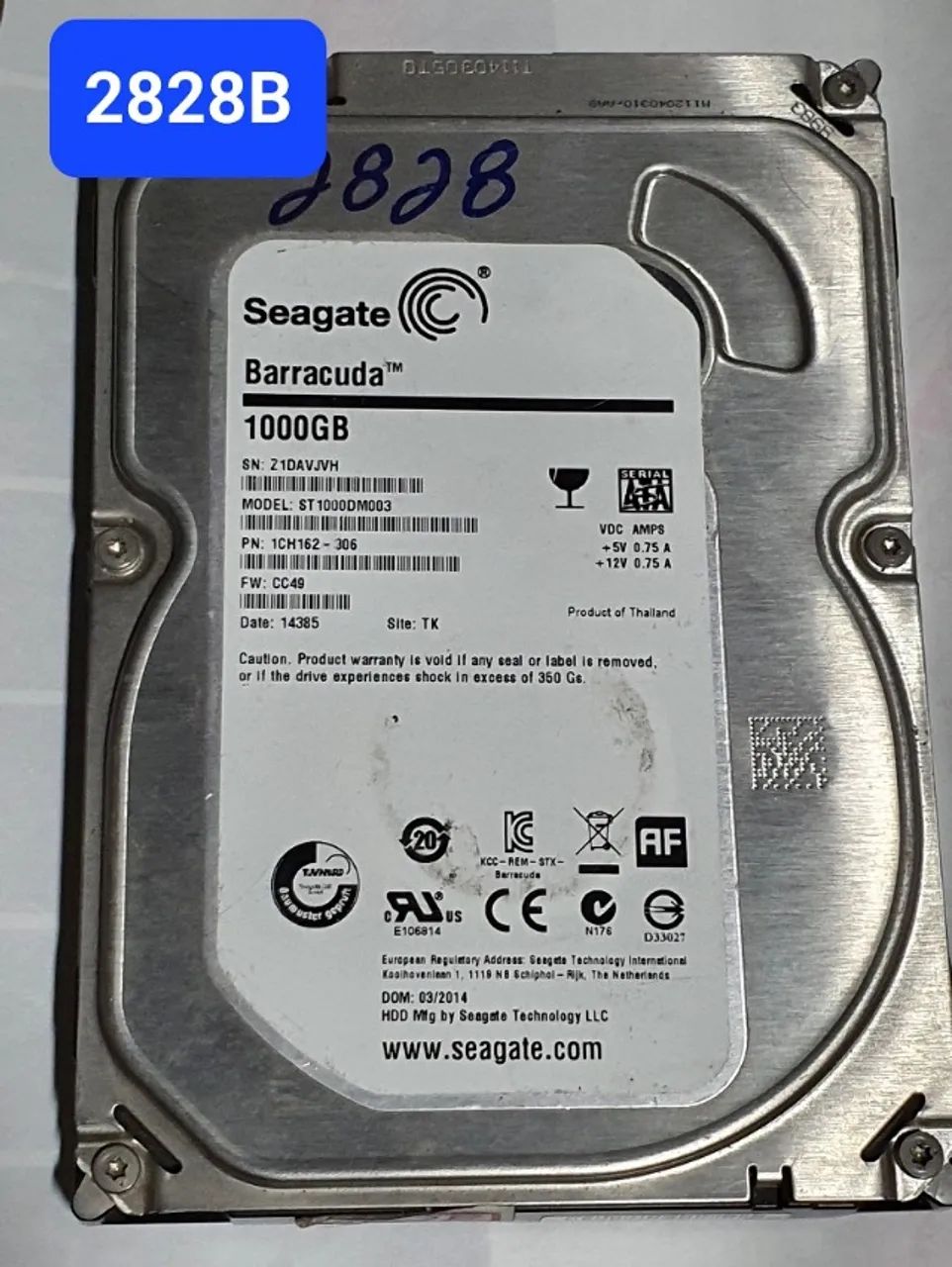 Placa 1 Tb St1000dm003 - Fw: Cc49 - Cod. 2828b