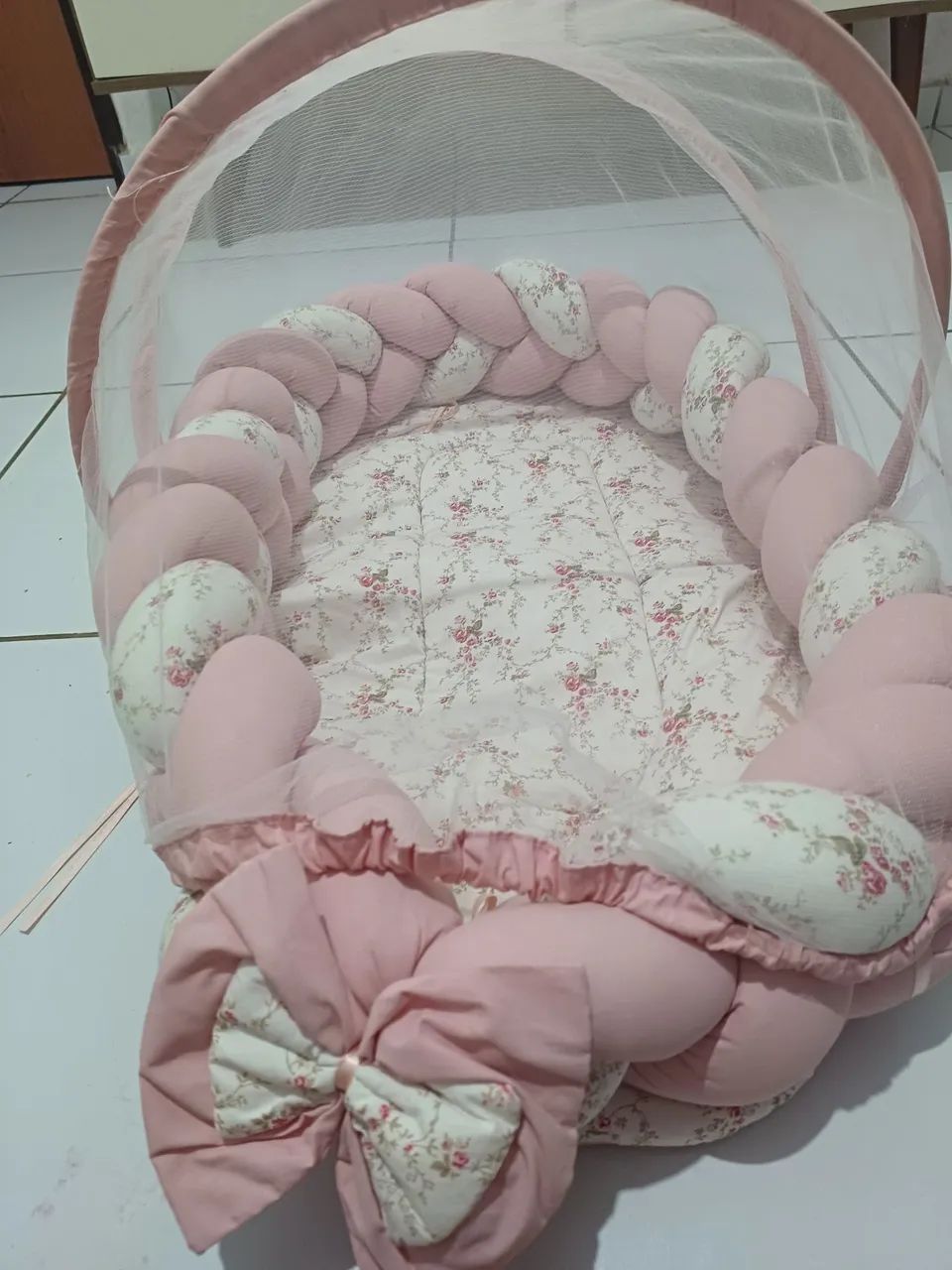Ninho para Bebê com Mosquiteiro - Rosa - Foto 2