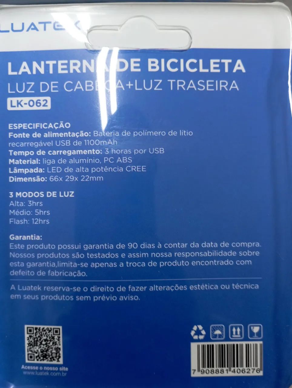 Kit farol para bicicleta traseiro e dianteiro recarregável Luatek Lanterna - Foto 2