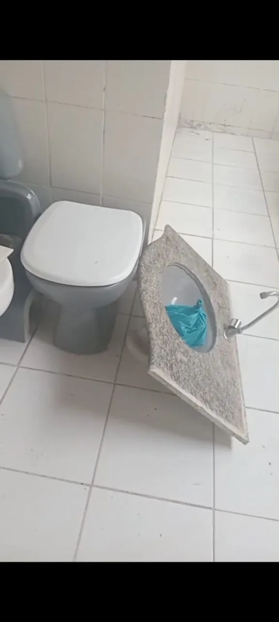 Pia de Banheiro com Torneira e o vaso sanitário