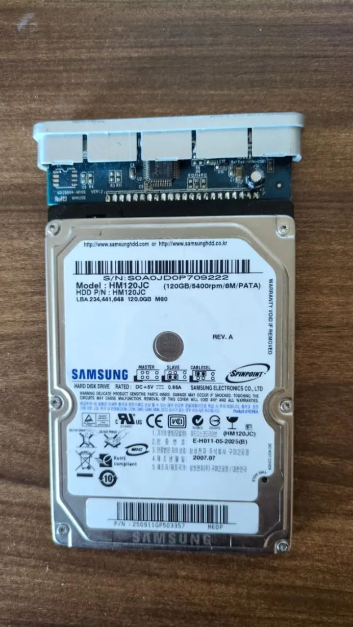Case externa USB 2.0 com HD Samsung 120GB (com defeito) - Foto 3