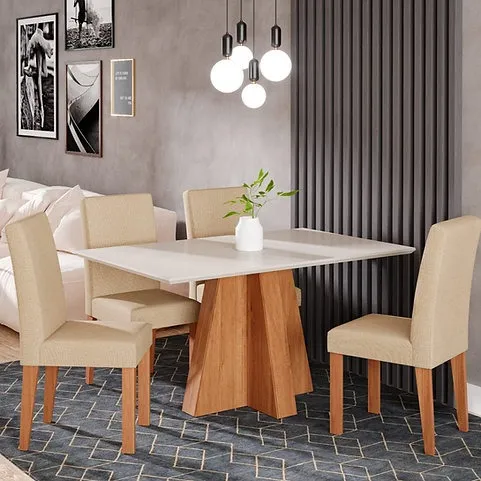 Sala de Jantar Cecília 4 cadeiras 1,30m - Entrega/Montagem Grátis para Fortaleza
