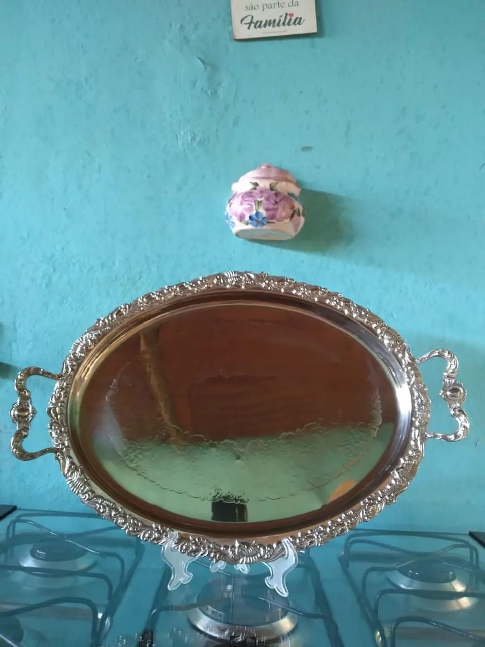 Bandeja antiga, em prata 90, detalhes em auto-relevos  - Foto 6