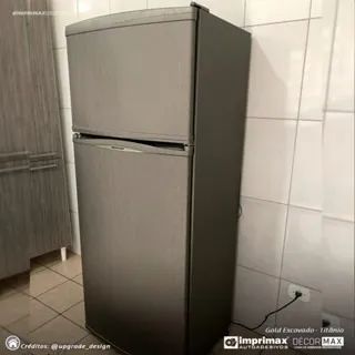 Adesivo Envelopamento Geladeira Vinil Aço Inox Escovado Titânio (Bege/ branco/ preto) - Foto 5