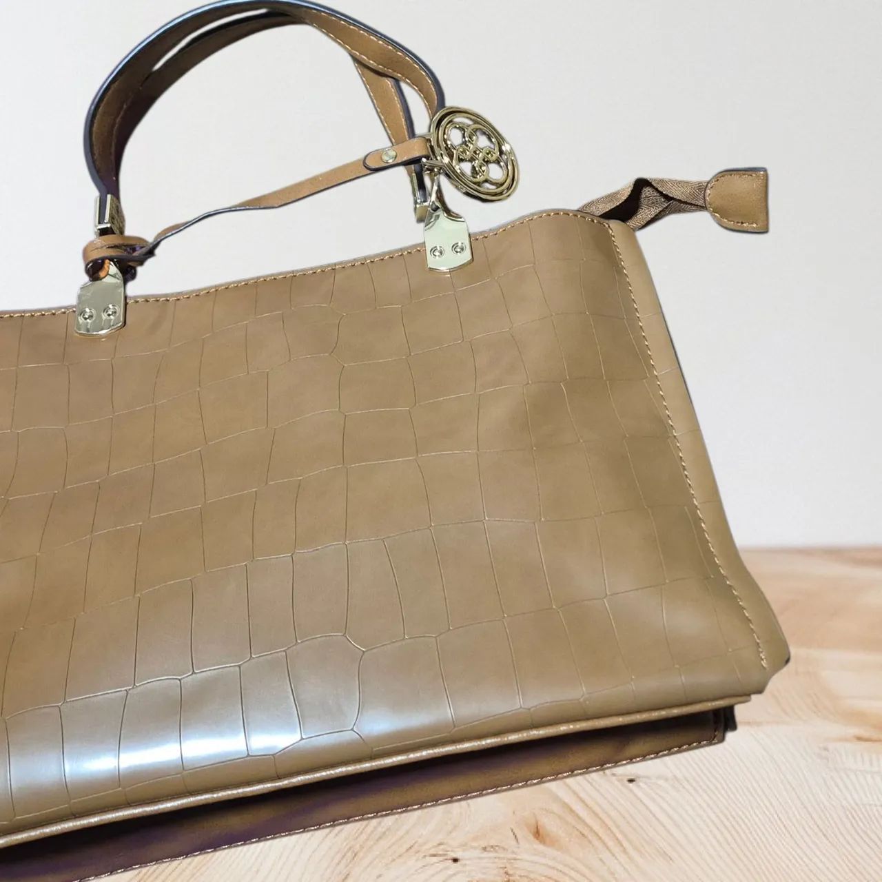 Bolsa  Bege Croco - Foto 2