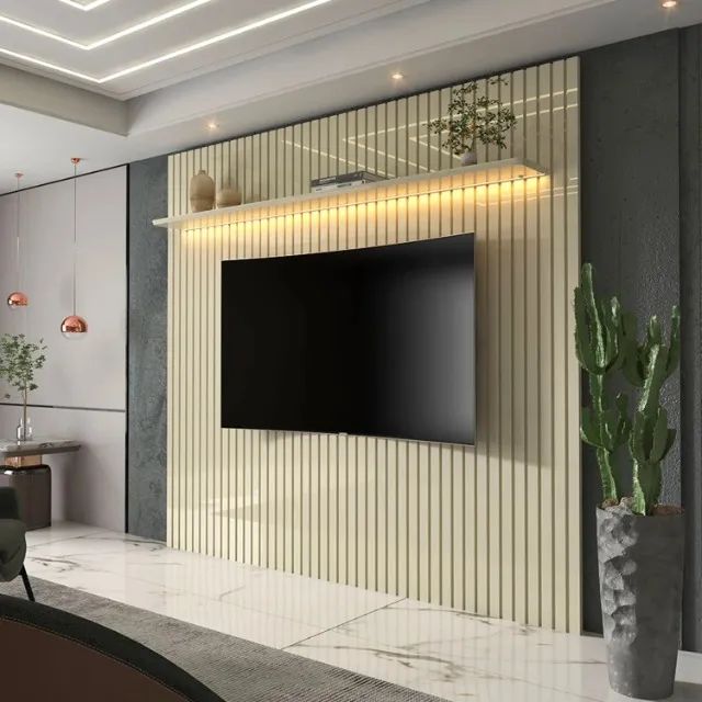 Painel Nobre 1.85 Ripado C/LED Off White - Gelius Pronta Entrega