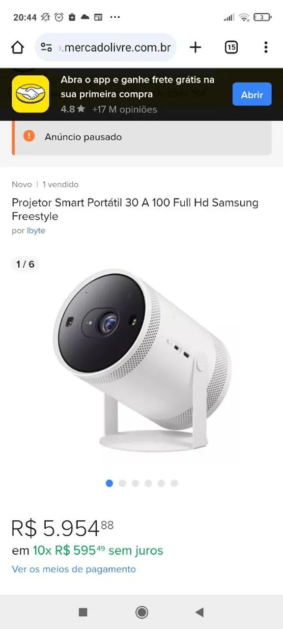Projetor Smart Portátil Samsung Freestyle - 30 a 100 polegadas Full HD