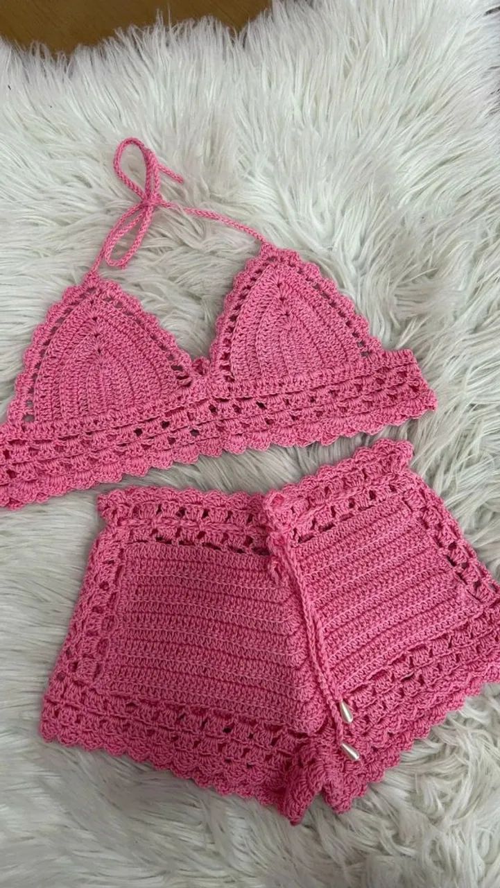 Conjunto de biquíni Crochê Rosa - Foto 4