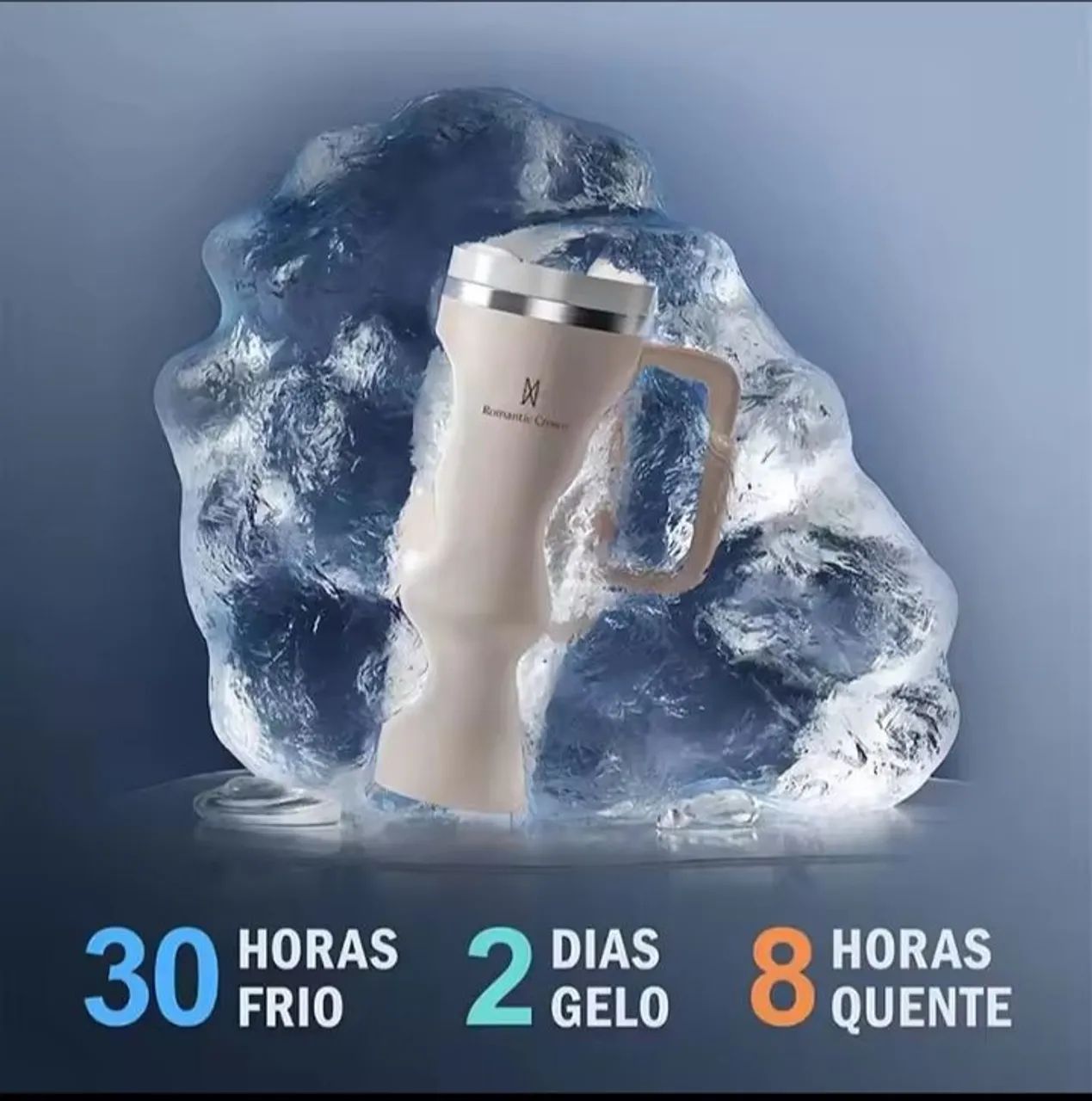 Copo Térmico Romantic Crown com Tampa e Canudo 1,2L - Foto 6