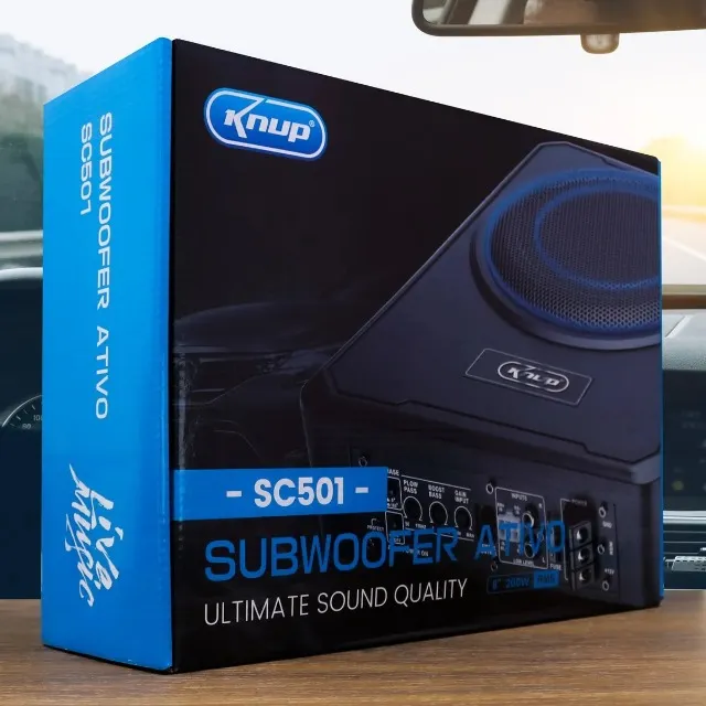 Subwoofer Ativo Slim Knup KP-SC501: Graves Potentes 200W RMS e Som de Cinema no Seu Carro