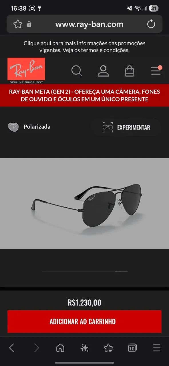 Óculos Ray-Ban Aviator Black - Foto 3