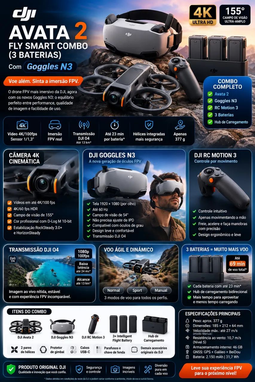 DJI avata 2 fly smart combo (3 baterias) e googles N3 - Foto 2