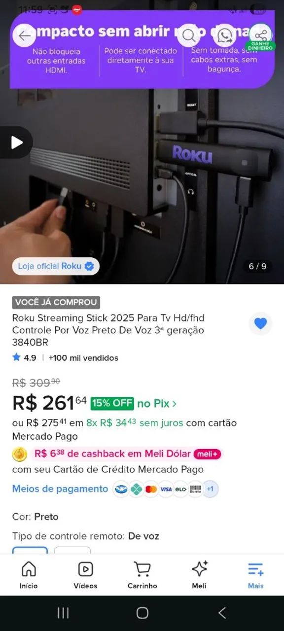 Tv Samsung 40 pol + Roku - Foto 4