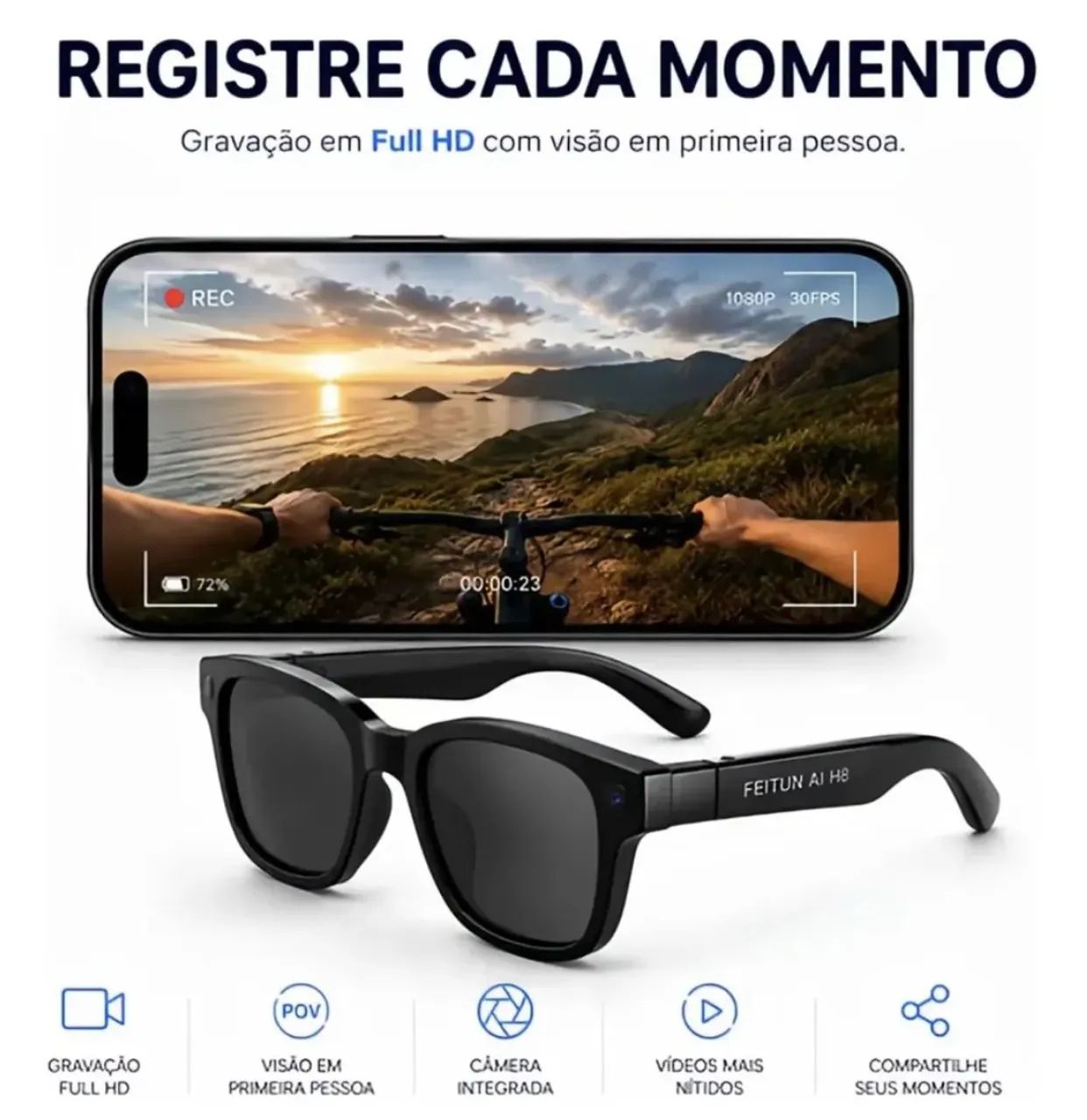 Óculos Inteligente Smart Glasses com IA, Câmera, Bluetooth e Tradução - Foto 5