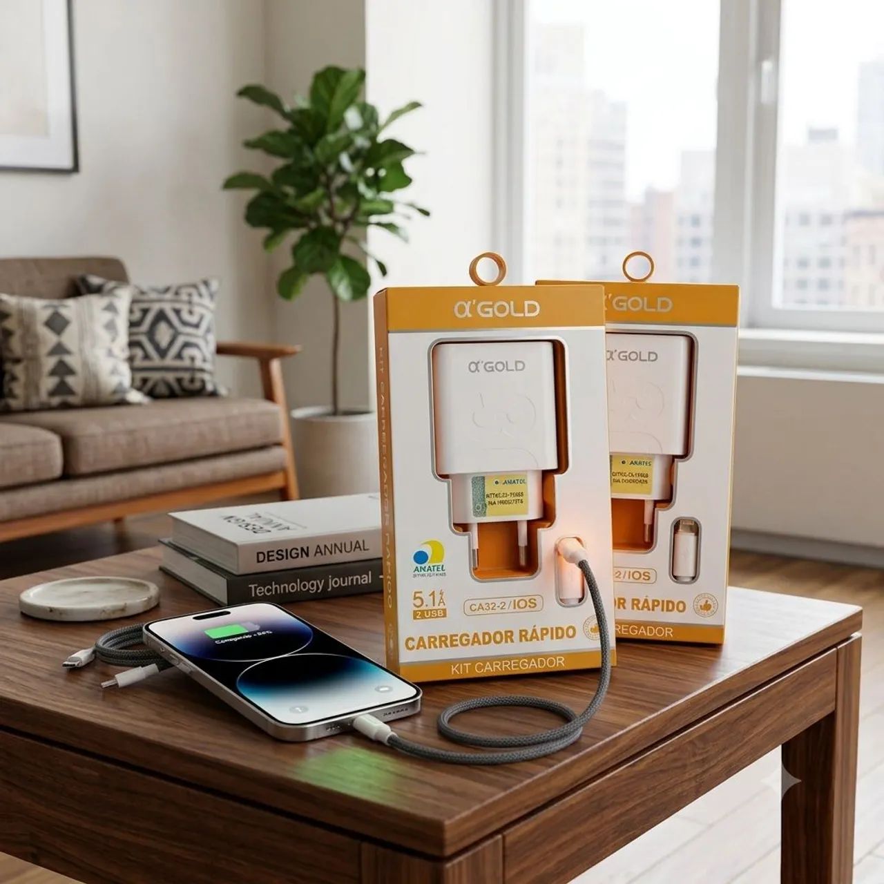 Kit carregador Gold IPhone 2 USB - Foto 4
