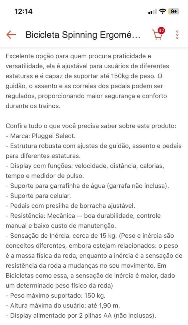 bicicleta spinning ergométrica mecânica com monitor suporta até 150kg - pluggei select  - Foto 6