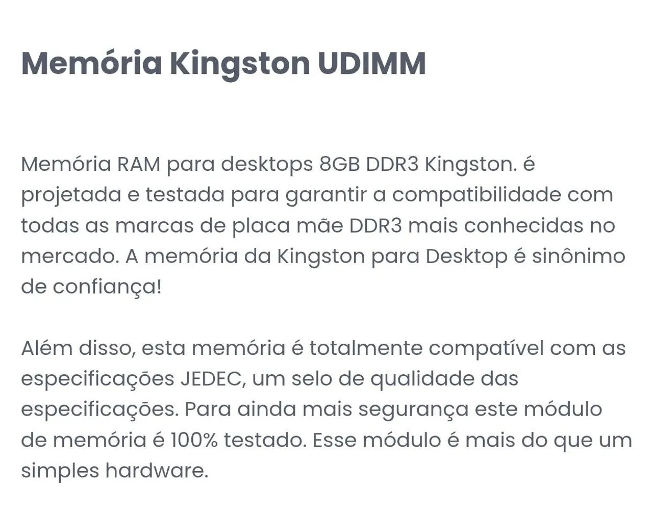Memória Kingston 8GB / 1600MHz DDR3 / Desktop KVR16N11/8 - Foto 3