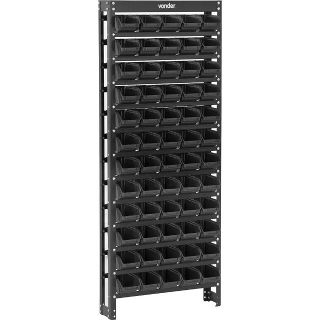 Metal shelving unit with practical-style black drawers, 60/3 VONDER