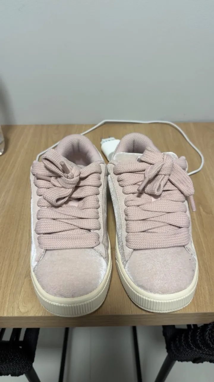 puma basket heart rosa com cadarço largo