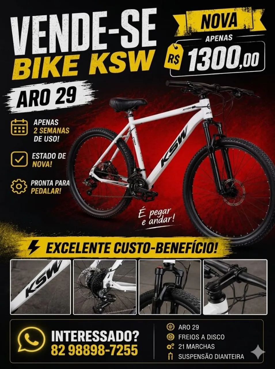 Bicicleta aro 29  ' quadro 21 ' branca