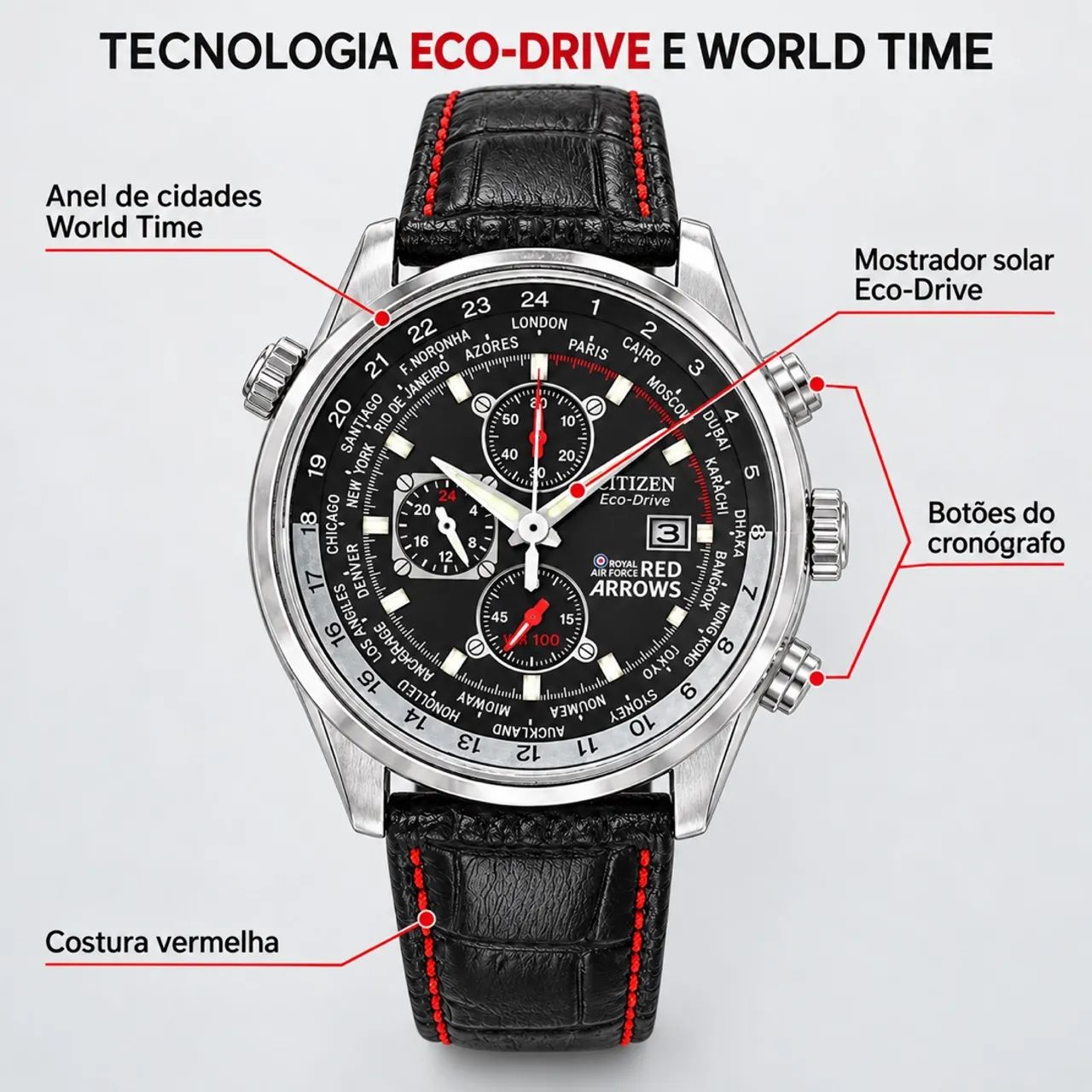 Relógio citzen red arrows eco drive completo  - Foto 3