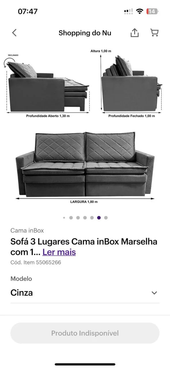 Sofá 3 lugares cama inbox 90065579518395011123