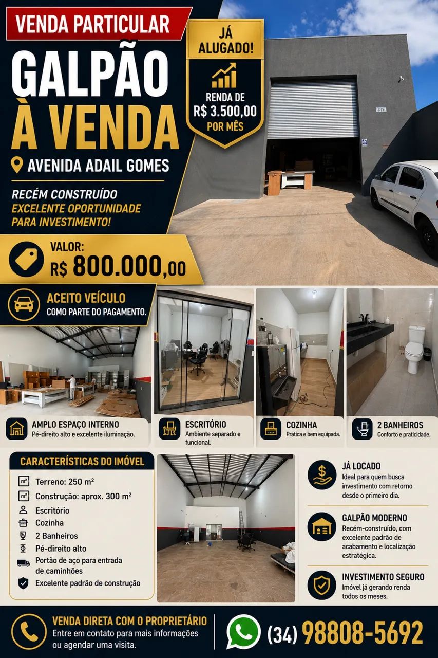 Galpao comercial bem localizado na av Adail gomes - Foto 2