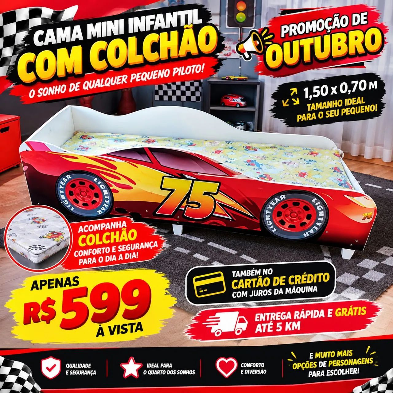 CAMA MINI INFANTIL NOVA COM COLCHÃO 