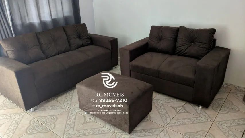 Sofá 2 e 3 assentos com Puff Material suede D33 Confortável Direto da Fábrica - Foto 2
