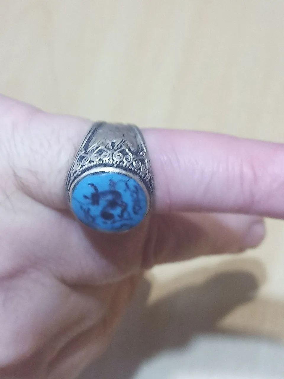 Anel de Selo em Prata 925 com Turquesa - Foto 2