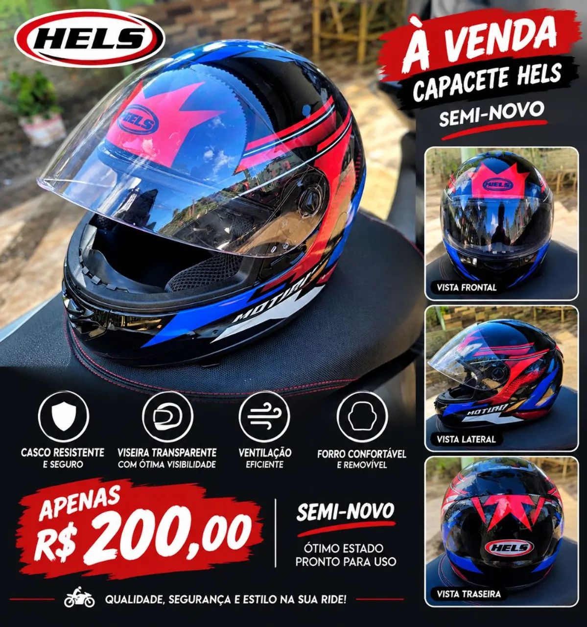 Capacete semi novo 
