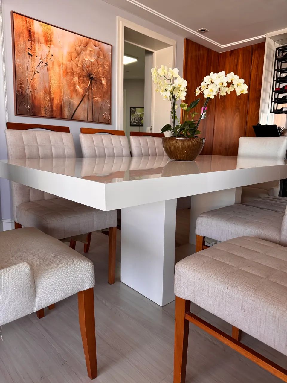 Mesa de jantar em laca 8 cadeiras em linho cru - Foto 3