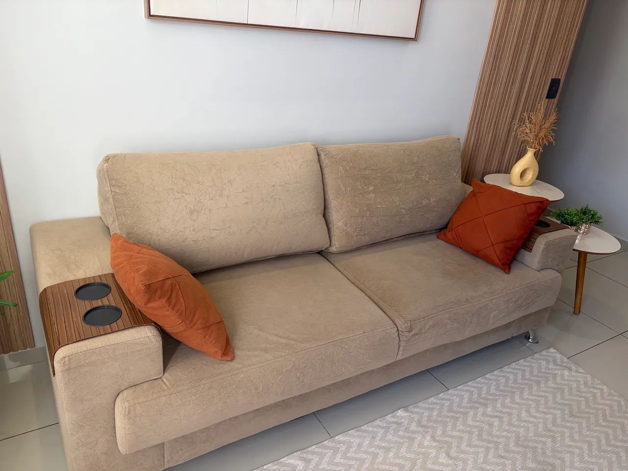 Sofá 2,20  Suede Bege - Luciana Móveis