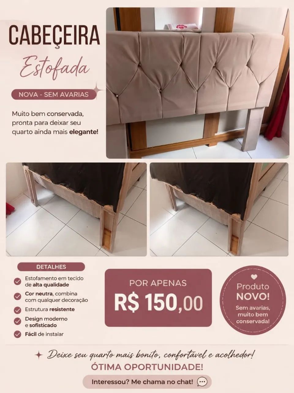 Cabeceira Estofada Casal - Nova, Sem Avarias