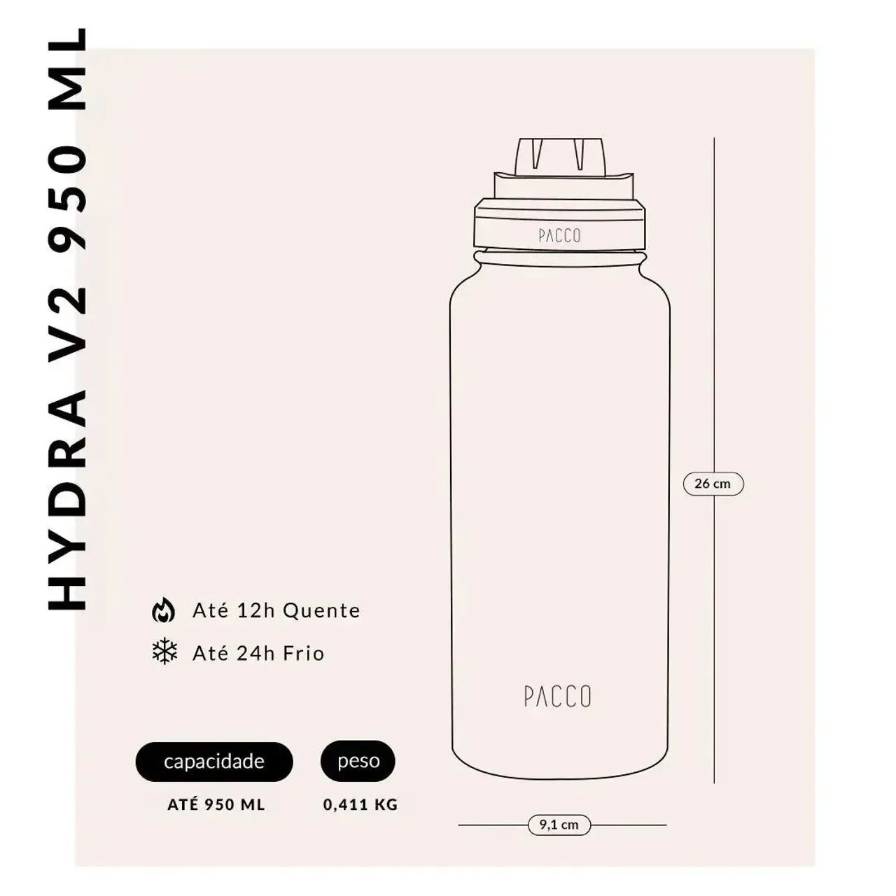 Garrafa Térmica pacco Hydra V2 950ml - Foto 4