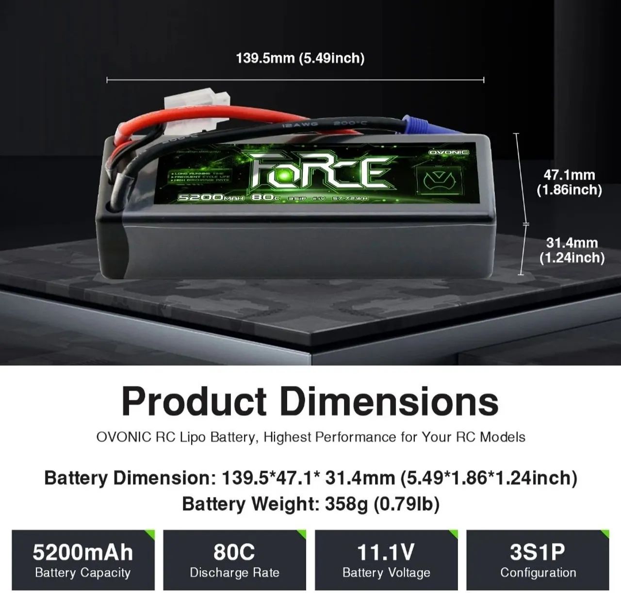 Bateria Lipo Ovonic 3s 5200mah - 80c Com Plug EC5 - Foto 2