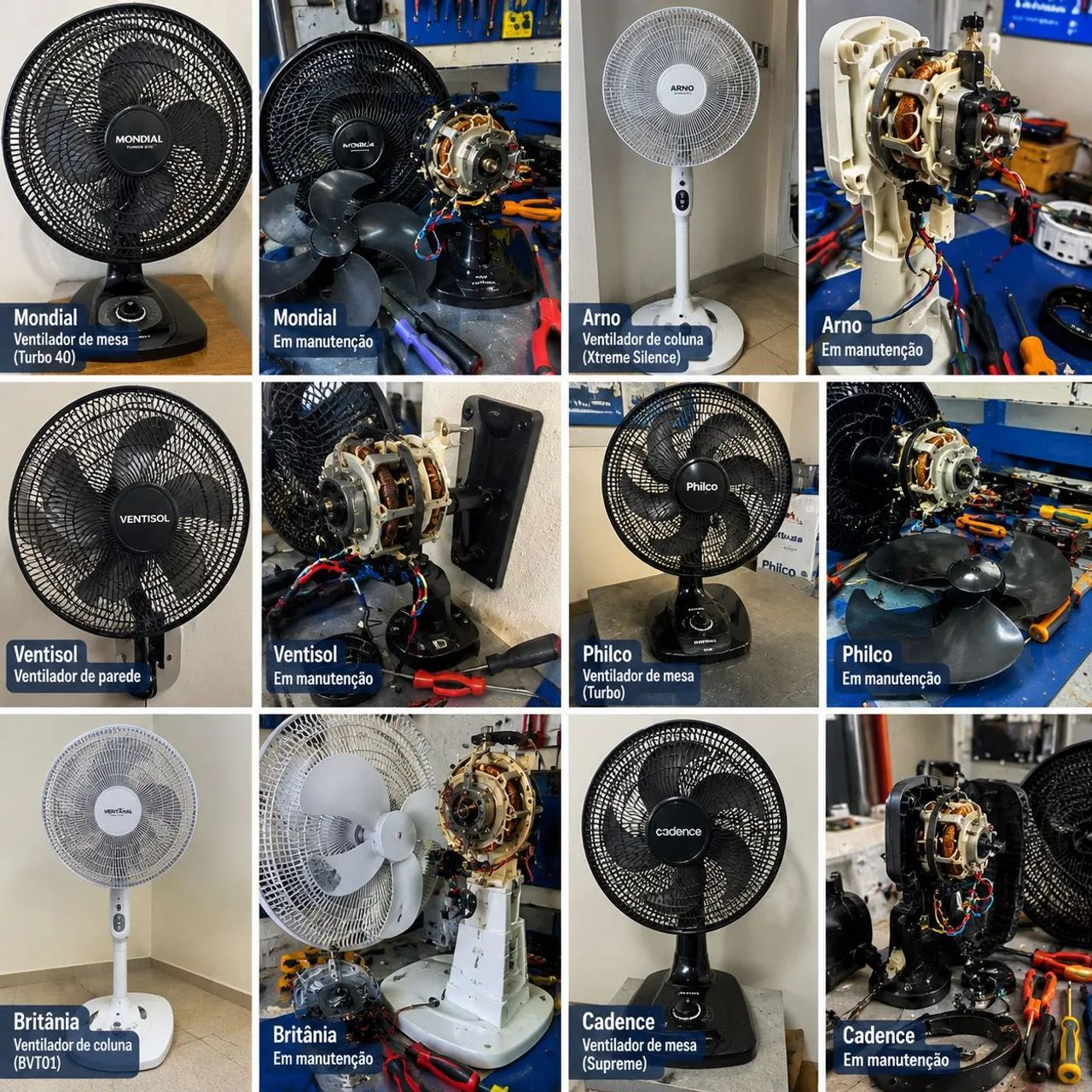 Conserto de ventiladores e eletro de porte pequeno 