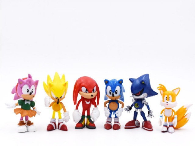 Kit com 06 personagens: - Amy ? Knuckles - Metal Sonic ? Sonic ? SuperSonic - Tails