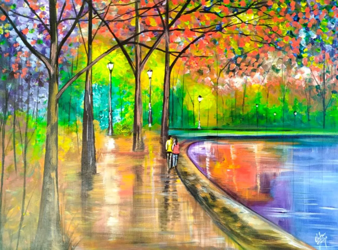 Quadro Paisagem Pintado a Mão
