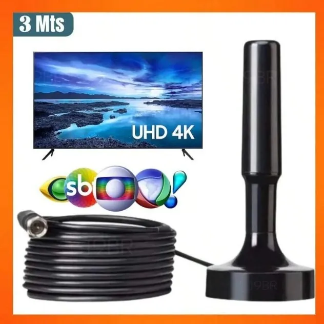 Antena 3 Metro Digital Interna Externa Full Hdtv 4K Cabo Grande
