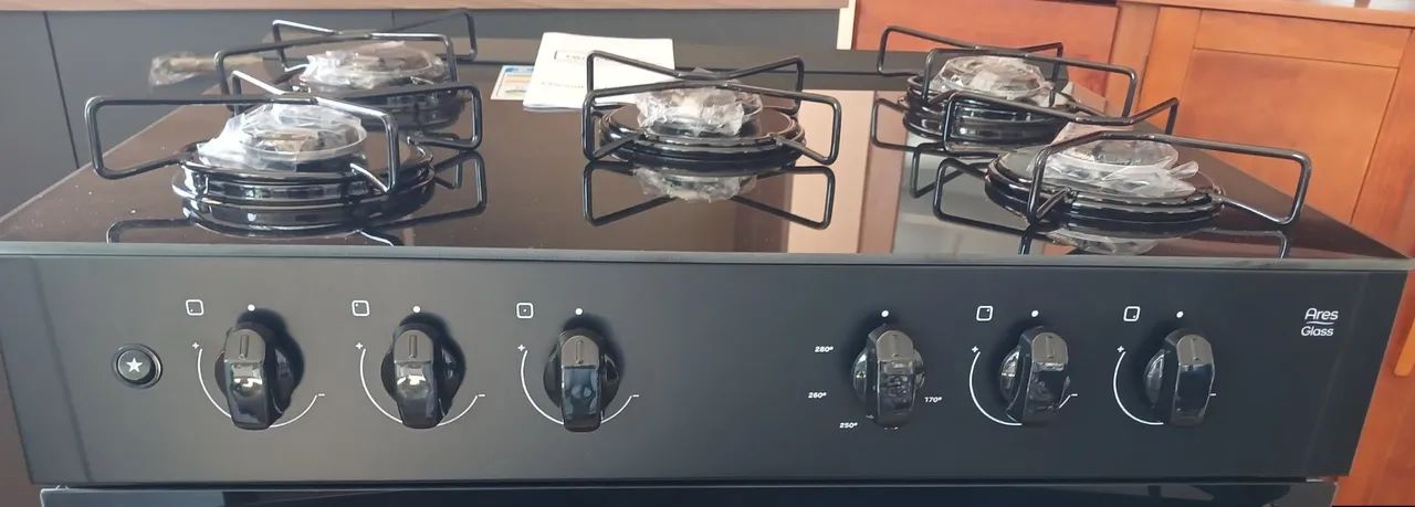 Fogão 5 Bocas Realce Preto com Mesa de Vidro - Novo  - Foto 3
