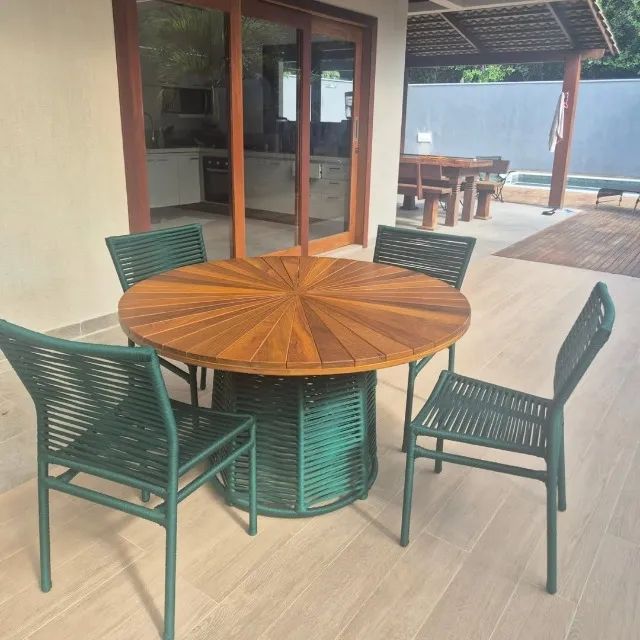 MESA COM TAMPO DE MADEIRA P/ VARANDA, ÁREA EXTERNA