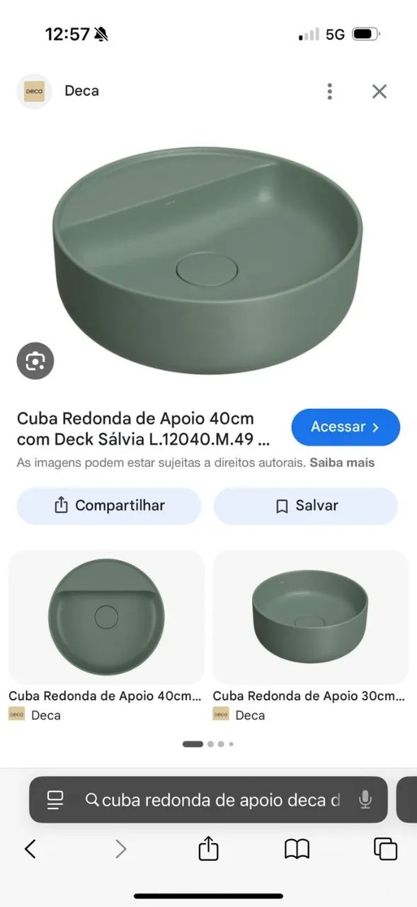 Round Lavatory Basin with Deck in Sage Green, in Box