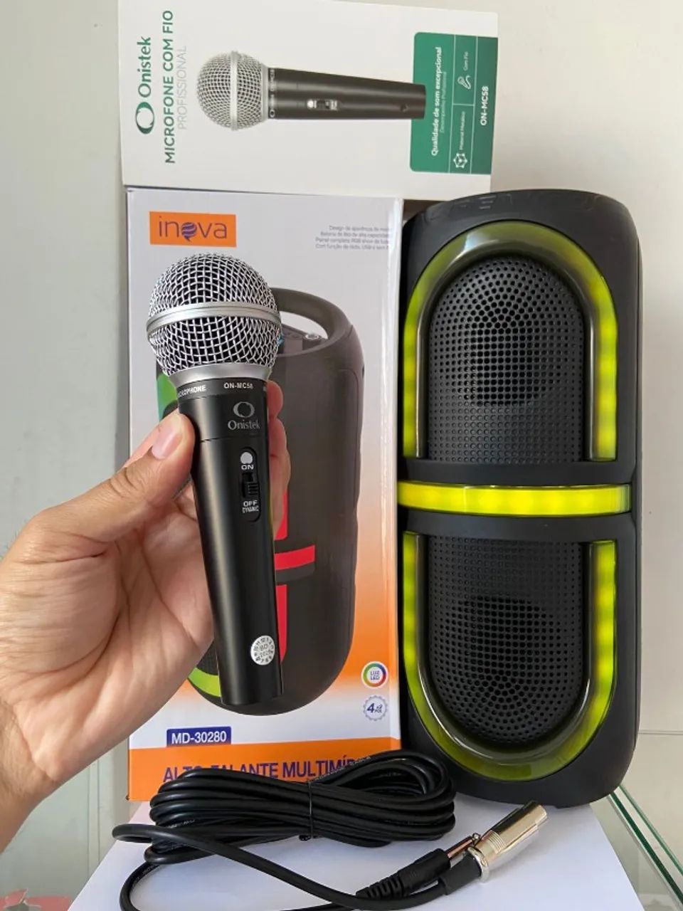 Kit Caixa de Som Bluetooth iNova MD-30280 + Microfone com Fio Onistek ON-MC58