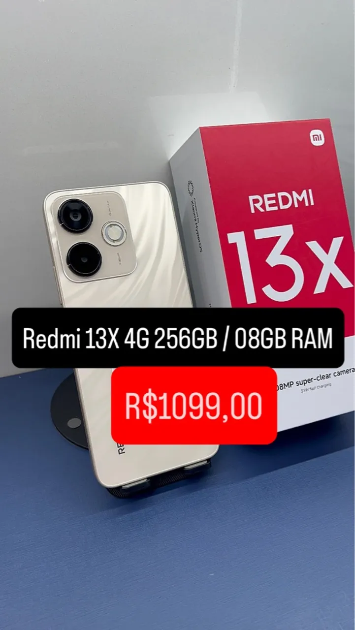Redmi 13x 4G 256GB/08GB RAM Capa Película Fone + Entrega Grátis 