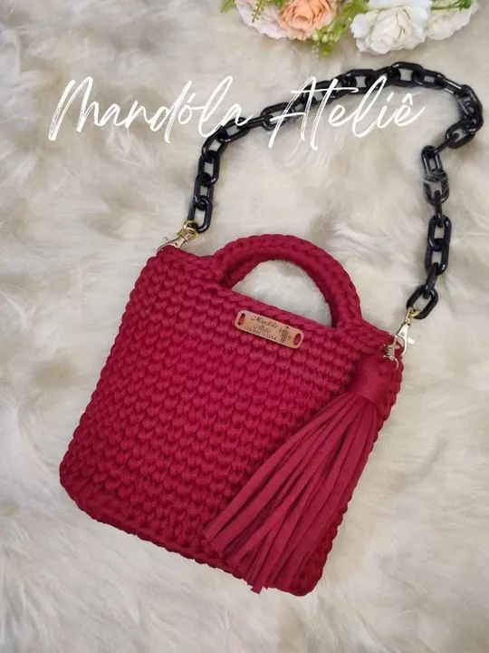 Conjunto de Bolsas Crochê Rosa - Foto 6