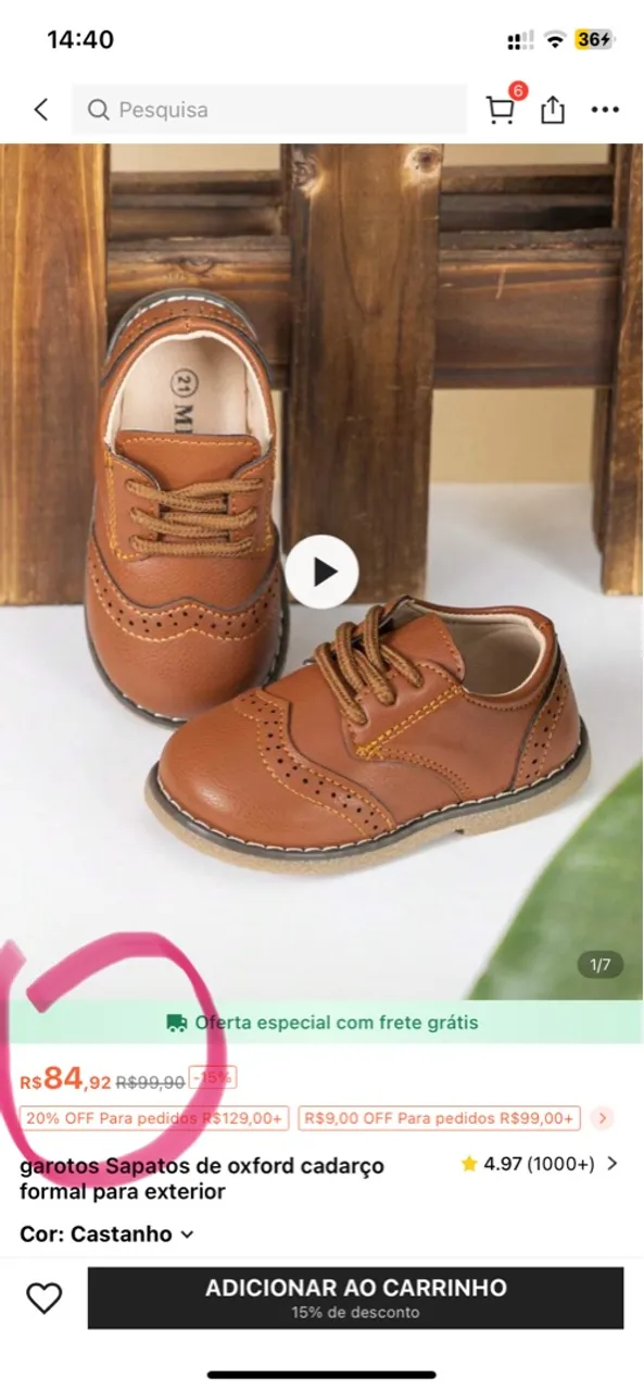 Sapato Oxford Cadarço Formal Infantil - Castanho