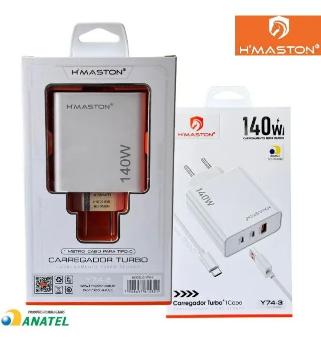 Carregador Turbo 140w + Cabo Usb-c Celular Hmaston Anatel y74-3 Loja Coimbra - Foto 3