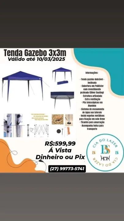 Oferta - Tenda Gazebo Dobrável 3m x 3m em Poliéster 