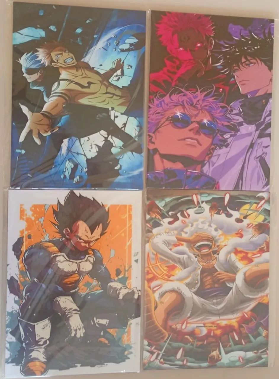 kit 4 quadros dragon ball, jujutsu Kaiser e one piece